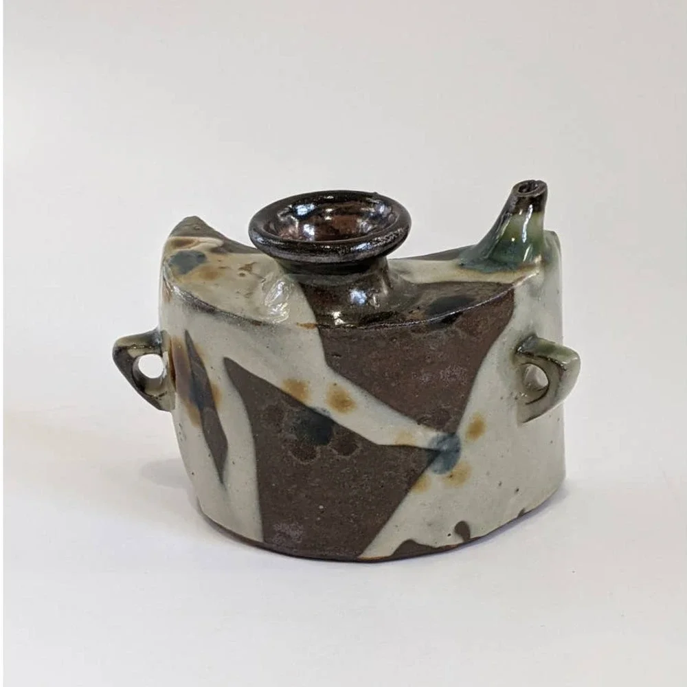 Vintage Japanese Dachibin Sake Flask Mid Century Okinawan Folk Pottery Awamori